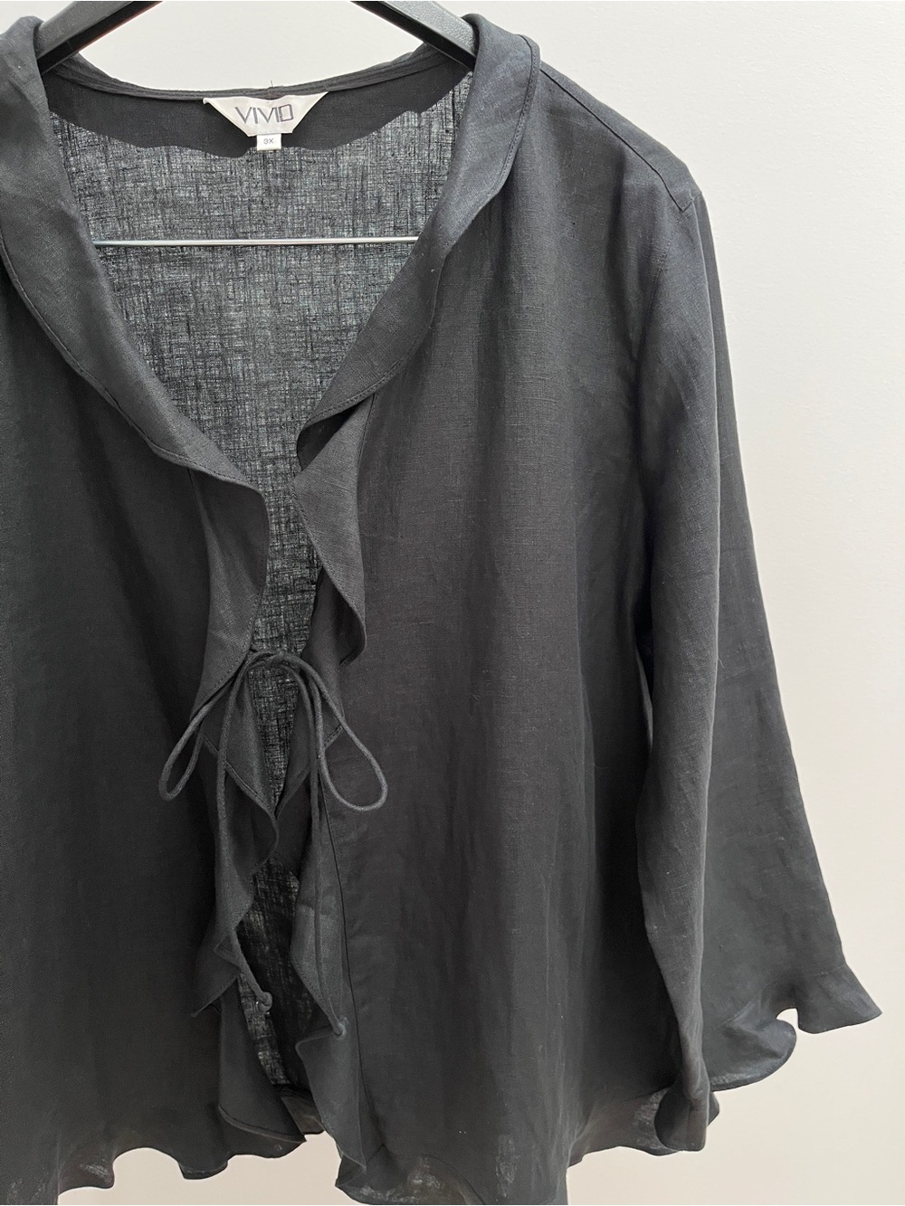 VIVID 100% linen ruffle tie front shirt 3X cardigan jacket lightweight lagenlook